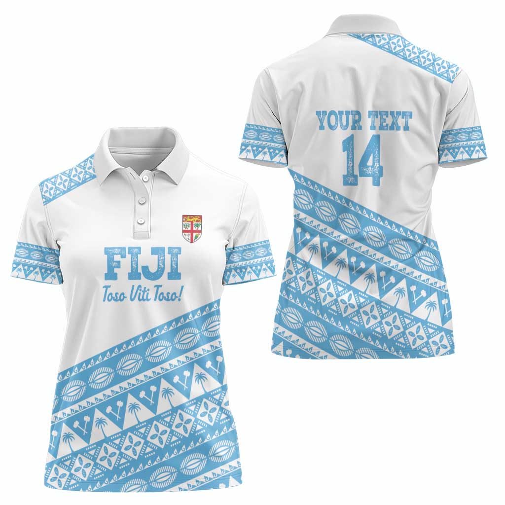 Fiji Rugby 2025 Custom Women Polo Shirt Fijian Tapa Toso Viti Toso - White LT14 - Polynesian Pride