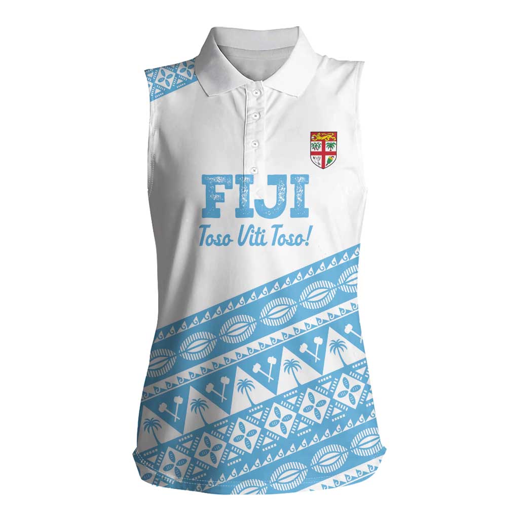 Fiji Rugby 2025 Custom Women Sleeveless Polo Shirt Fijian Tapa Toso Viti Toso - White LT14 Female White - Polynesian Pride