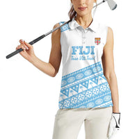 Fiji Rugby 2025 Custom Women Sleeveless Polo Shirt Fijian Tapa Toso Viti Toso - White LT14 - Polynesian Pride