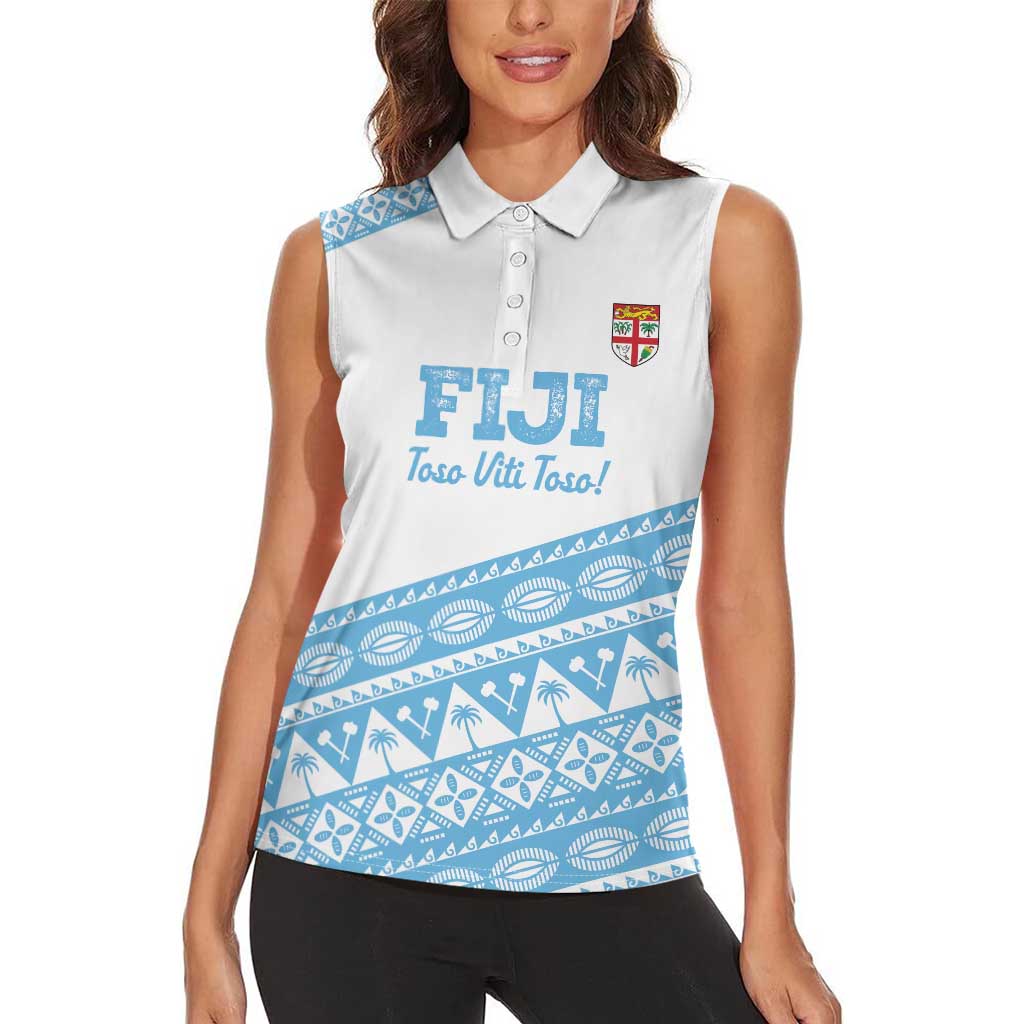 Fiji Rugby 2025 Custom Women Sleeveless Polo Shirt Fijian Tapa Toso Viti Toso - White LT14 - Polynesian Pride