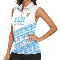 Fiji Rugby 2025 Custom Women Sleeveless Polo Shirt Fijian Tapa Toso Viti Toso - White LT14 - Polynesian Pride