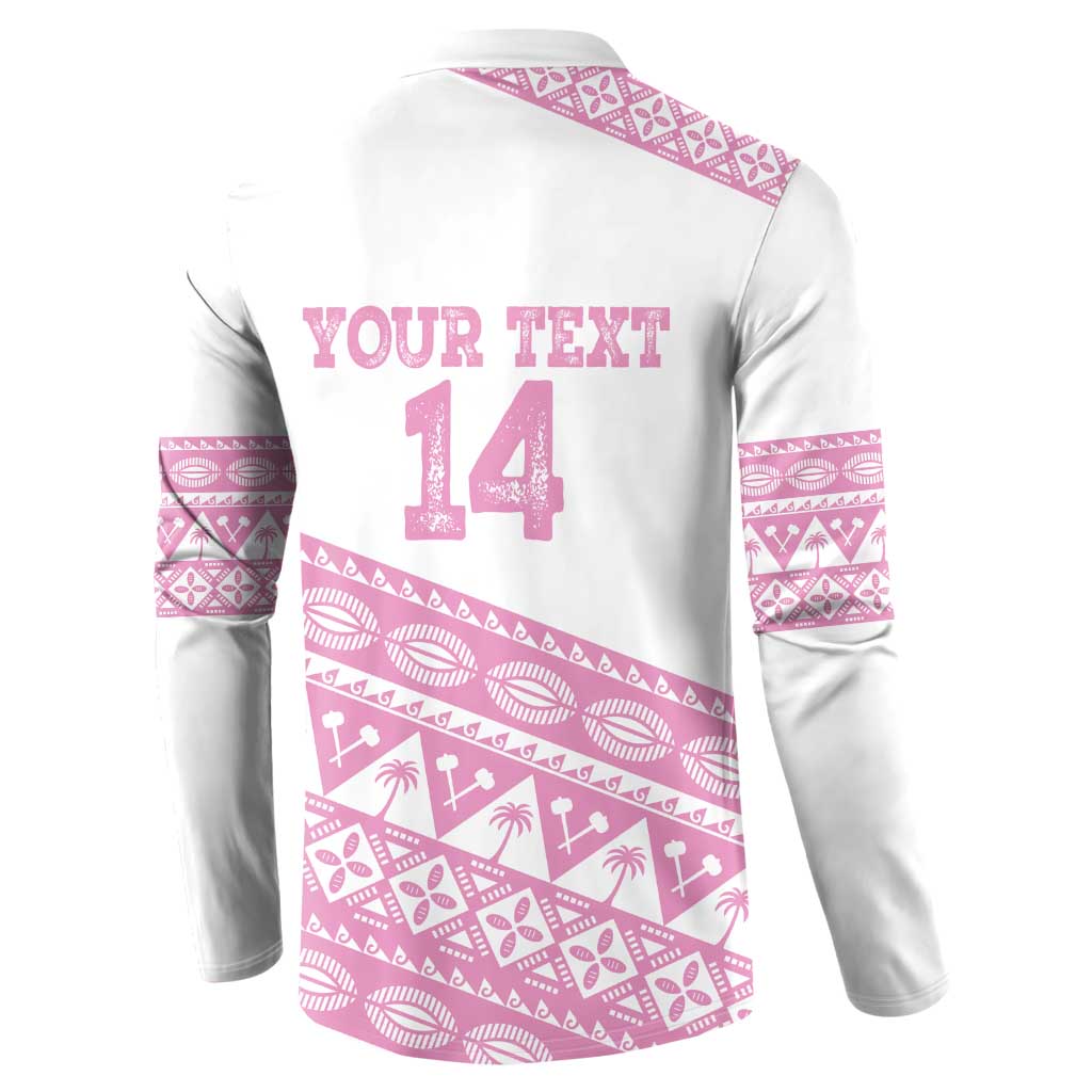 Fiji Rugby 2025 Custom Button Sweatshirt Fijian Tapa Toso Viti Toso - Pink
