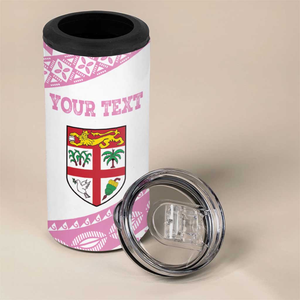 Fiji Rugby 2025 Custom 4 in 1 Can Cooler Tumbler Fijian Tapa Toso Viti Toso - Pink LT14 - Polynesian Pride