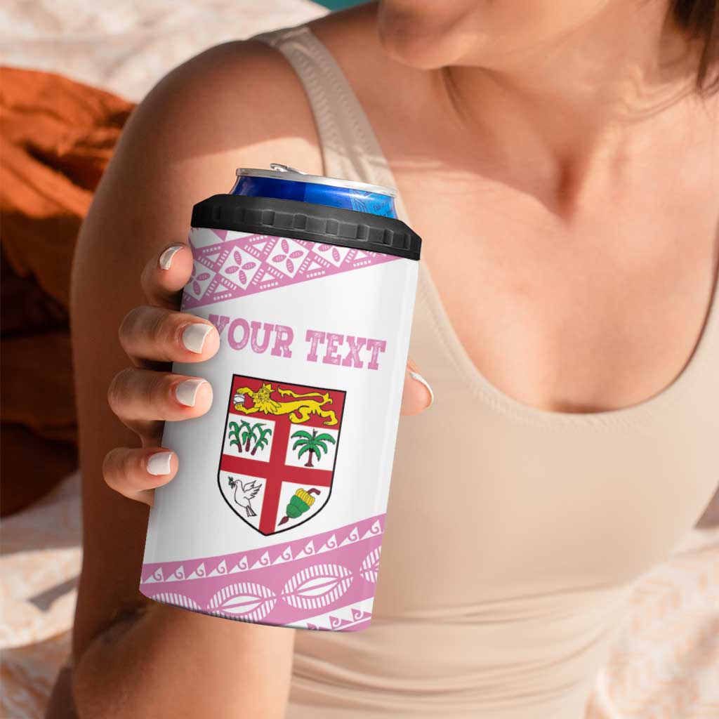 Fiji Rugby 2025 Custom 4 in 1 Can Cooler Tumbler Fijian Tapa Toso Viti Toso - Pink LT14 - Polynesian Pride