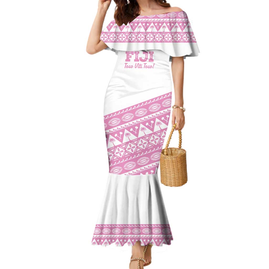 Fiji Rugby 2025 Custom Family Matching Mermaid Dress and Hawaiian Shirt Fijian Tapa Toso Viti Toso - Pink LT14 Mom's Dress Pink - Polynesian Pride