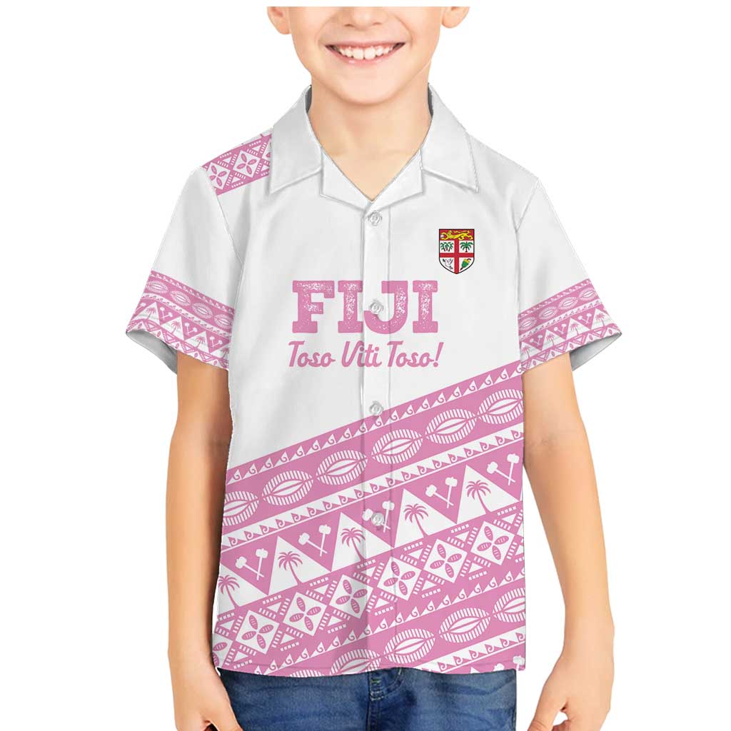 Fiji Rugby 2025 Custom Family Matching Mermaid Dress and Hawaiian Shirt Fijian Tapa Toso Viti Toso - Pink LT14 Son's Shirt Pink - Polynesian Pride