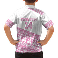 Fiji Rugby 2025 Custom Family Matching Off The Shoulder Long Sleeve Dress and Hawaiian Shirt Fijian Tapa Toso Viti Toso - Pink