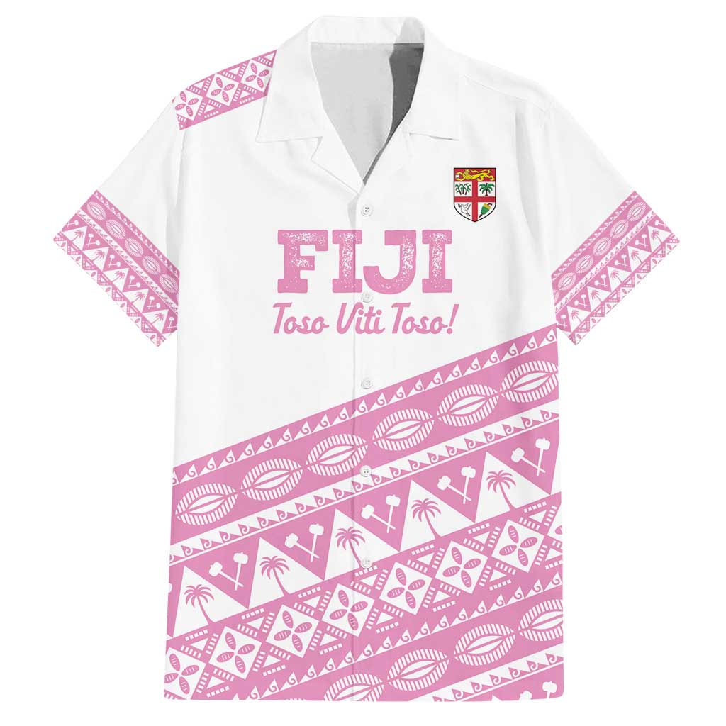 Fiji Rugby 2025 Custom Family Matching Off Shoulder Maxi Dress and Hawaiian Shirt Fijian Tapa Toso Viti Toso - Pink LT14 Dad's Shirt - Short Sleeve Pink - Polynesian Pride