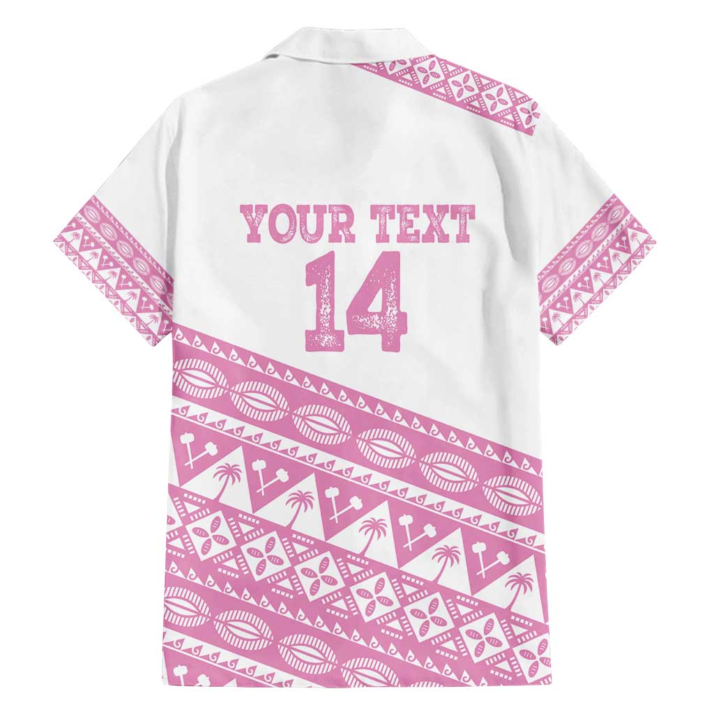 Fiji Rugby 2025 Custom Family Matching Off Shoulder Maxi Dress and Hawaiian Shirt Fijian Tapa Toso Viti Toso - Pink LT14 - Polynesian Pride