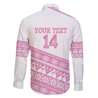 Fiji Rugby 2025 Custom Family Matching Off Shoulder Maxi Dress and Hawaiian Shirt Fijian Tapa Toso Viti Toso - Pink LT14 - Polynesian Pride