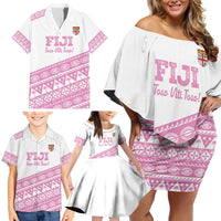 Fiji Rugby 2025 Custom Family Matching Off Shoulder Short Dress and Hawaiian Shirt Fijian Tapa Toso Viti Toso - Pink LT14 - Polynesian Pride