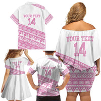 Fiji Rugby 2025 Custom Family Matching Off Shoulder Short Dress and Hawaiian Shirt Fijian Tapa Toso Viti Toso - Pink LT14 - Polynesian Pride
