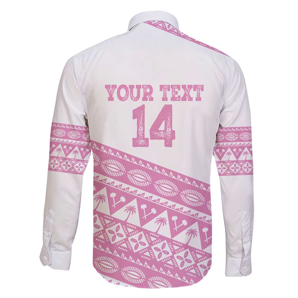 Fiji Rugby 2025 Custom Family Matching Off Shoulder Short Dress and Hawaiian Shirt Fijian Tapa Toso Viti Toso - Pink LT14 - Polynesian Pride