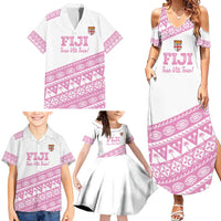 Fiji Rugby 2025 Custom Family Matching Summer Maxi Dress and Hawaiian Shirt Fijian Tapa Toso Viti Toso - Pink LT14 - Polynesian Pride