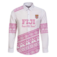 Fiji Rugby 2025 Custom Family Matching Summer Maxi Dress and Hawaiian Shirt Fijian Tapa Toso Viti Toso - Pink LT14 Dad's Shirt - Long Sleeve Pink - Polynesian Pride