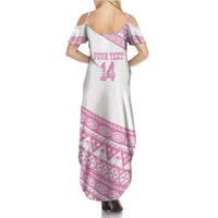 Fiji Rugby 2025 Custom Family Matching Summer Maxi Dress and Hawaiian Shirt Fijian Tapa Toso Viti Toso - Pink LT14 - Polynesian Pride