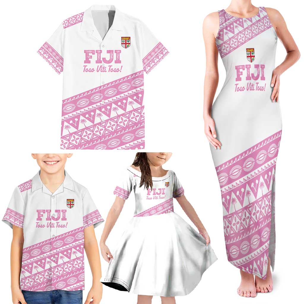 Fiji Rugby 2025 Custom Family Matching Tank Maxi Dress and Hawaiian Shirt Fijian Tapa Toso Viti Toso - Pink