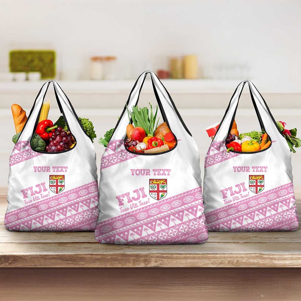 Fiji Rugby 2025 Custom Grocery Bag Fijian Tapa Toso Viti Toso - Pink LT14 3-pack One Size Pink - Polynesian Pride
