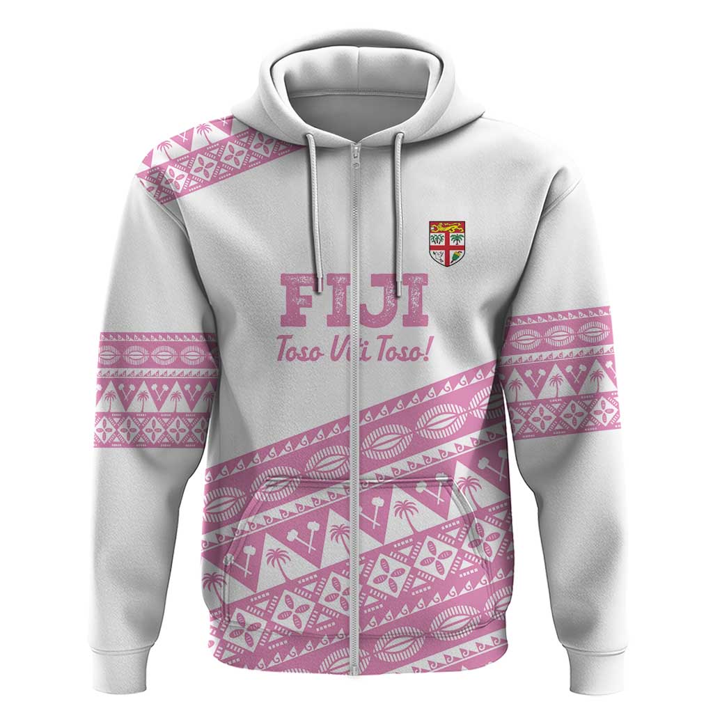 Fiji Rugby 2025 Custom Hoodie Fijian Tapa Toso Viti Toso - Pink LT14 Zip Hoodie Pink - Polynesian Pride