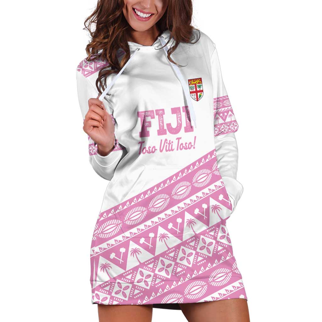 Fiji Rugby 2025 Custom Hoodie Dress Fijian Tapa Toso Viti Toso - Pink LT14 Pink - Polynesian Pride