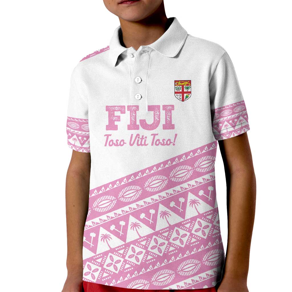 Fiji Rugby 2025 Custom Kid Polo Shirt Fijian Tapa Toso Viti Toso - Pink LT14 Kid Pink - Polynesian Pride