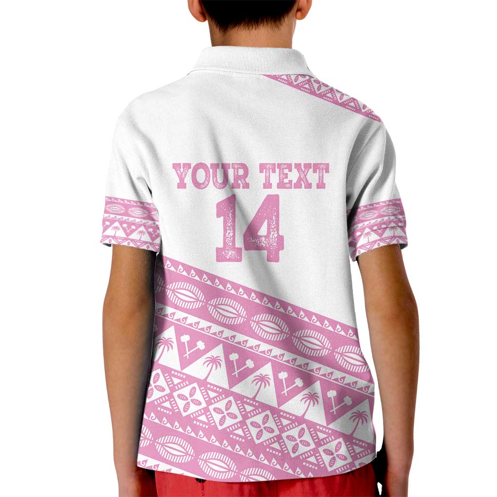 Fiji Rugby 2025 Custom Kid Polo Shirt Fijian Tapa Toso Viti Toso - Pink LT14 - Polynesian Pride