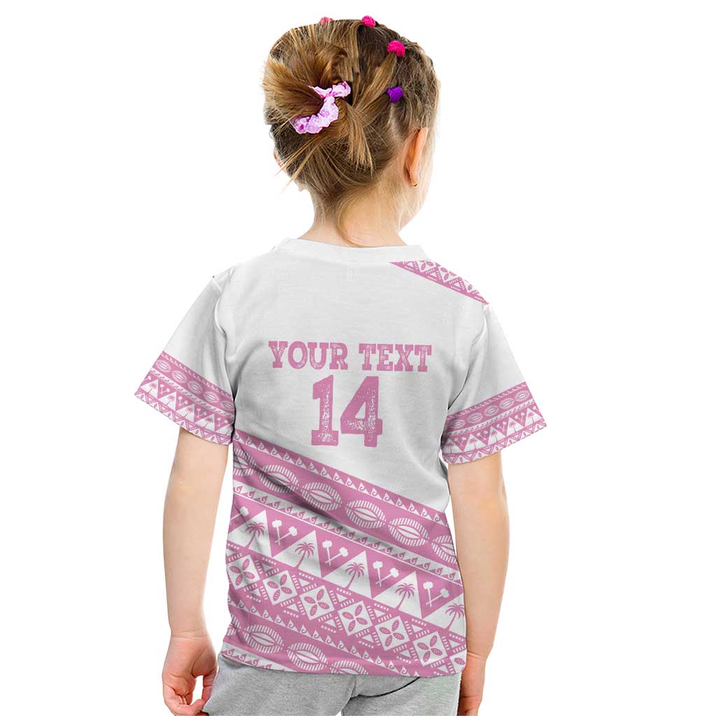 Fiji Rugby 2025 Custom Kid T Shirt Fijian Tapa Toso Viti Toso - Pink