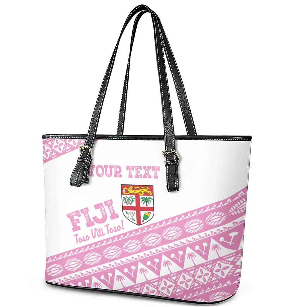 Fiji Rugby 2025 Custom Leather Tote Bag Fijian Tapa Toso Viti Toso - Pink