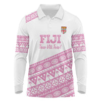 Fiji Rugby 2025 Custom Long Sleeve Polo Shirt Fijian Tapa Toso Viti Toso - Pink LT14 Pink - Polynesian Pride