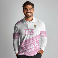 Fiji Rugby 2025 Custom Long Sleeve Polo Shirt Fijian Tapa Toso Viti Toso - Pink LT14 - Polynesian Pride