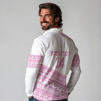 Fiji Rugby 2025 Custom Long Sleeve Polo Shirt Fijian Tapa Toso Viti Toso - Pink LT14 - Polynesian Pride