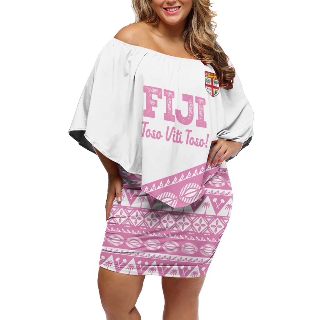 Fiji Rugby 2025 Custom Off Shoulder Short Dress Fijian Tapa Toso Viti Toso - Pink LT14 Women Pink - Polynesian Pride