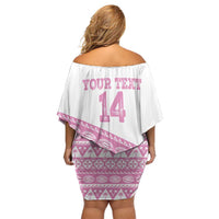 Fiji Rugby 2025 Custom Off Shoulder Short Dress Fijian Tapa Toso Viti Toso - Pink LT14 - Polynesian Pride