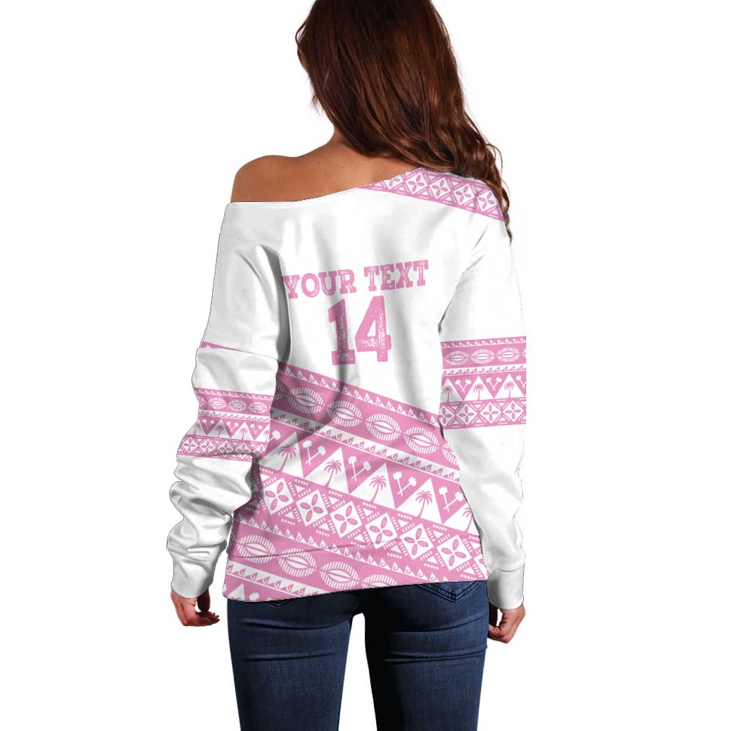 Fiji Rugby 2025 Custom Off Shoulder Sweater Fijian Tapa Toso Viti Toso - Pink LT14 - Polynesian Pride