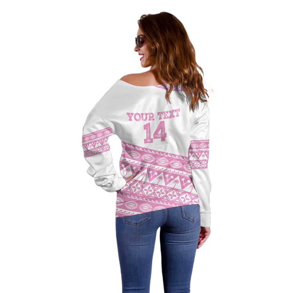 Fiji Rugby 2025 Custom Off Shoulder Sweater Fijian Tapa Toso Viti Toso - Pink LT14 - Polynesian Pride