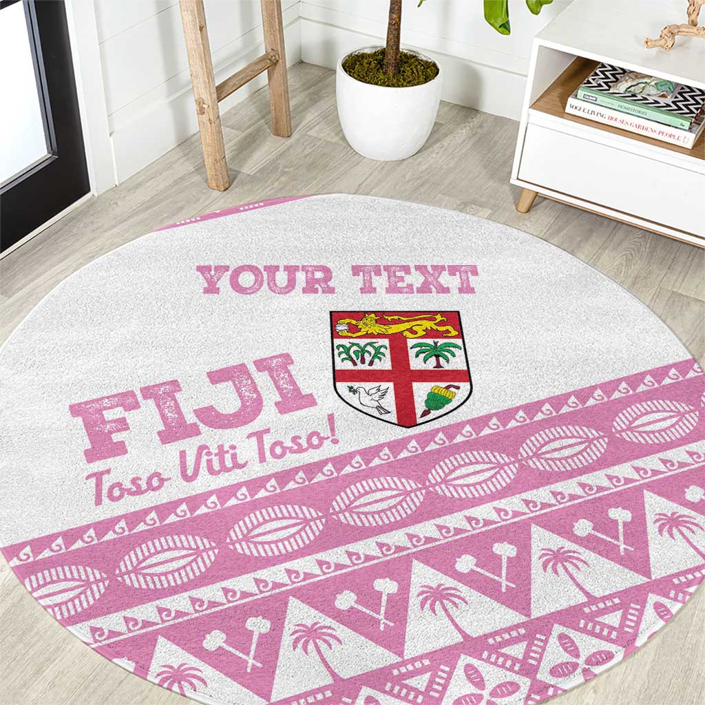 Fiji Rugby 2025 Custom Round Carpet Fijian Tapa Toso Viti Toso - Pink LT14 Pink - Polynesian Pride