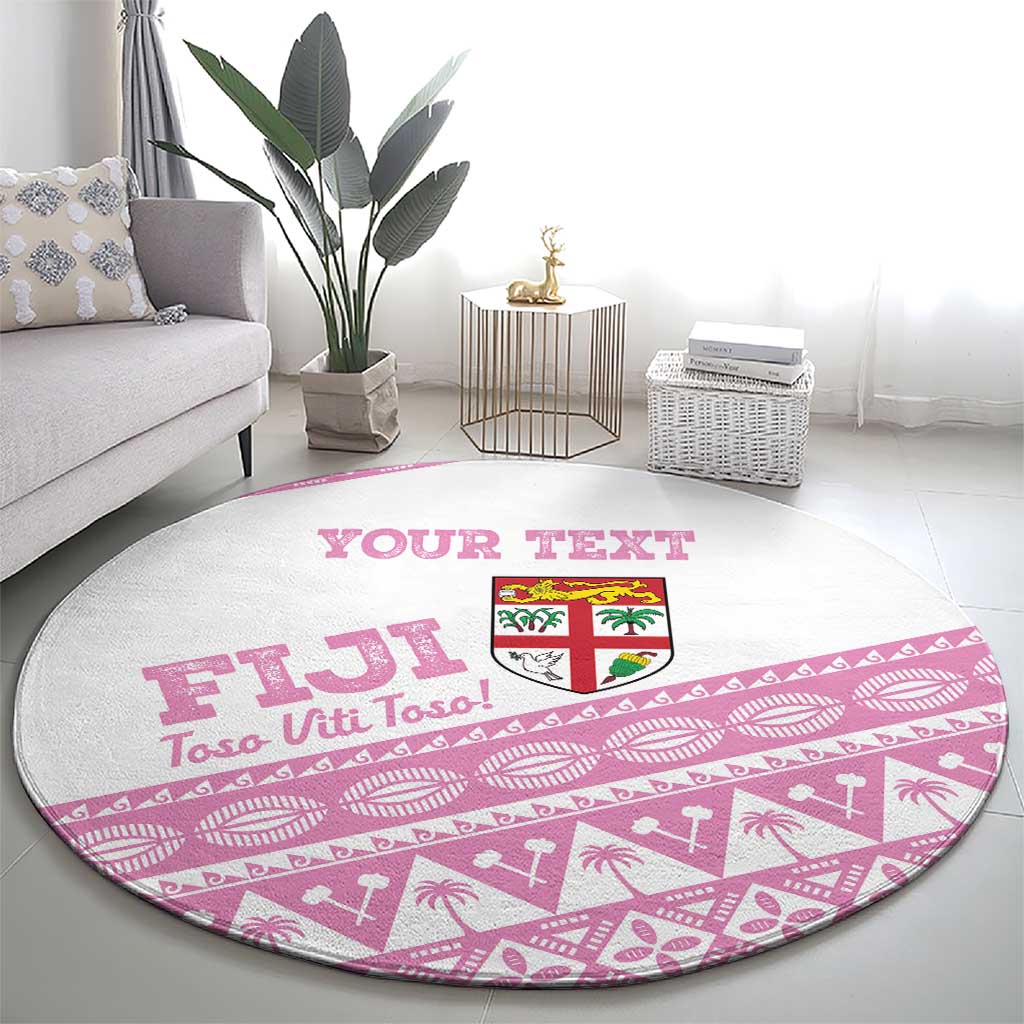 Fiji Rugby 2025 Custom Round Carpet Fijian Tapa Toso Viti Toso - Pink LT14 - Polynesian Pride