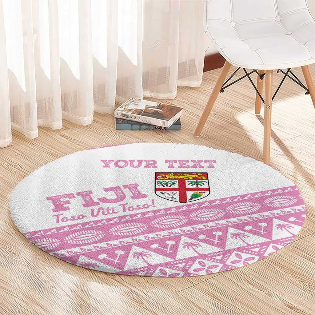 Fiji Rugby 2025 Custom Round Carpet Fijian Tapa Toso Viti Toso - Pink LT14 - Polynesian Pride