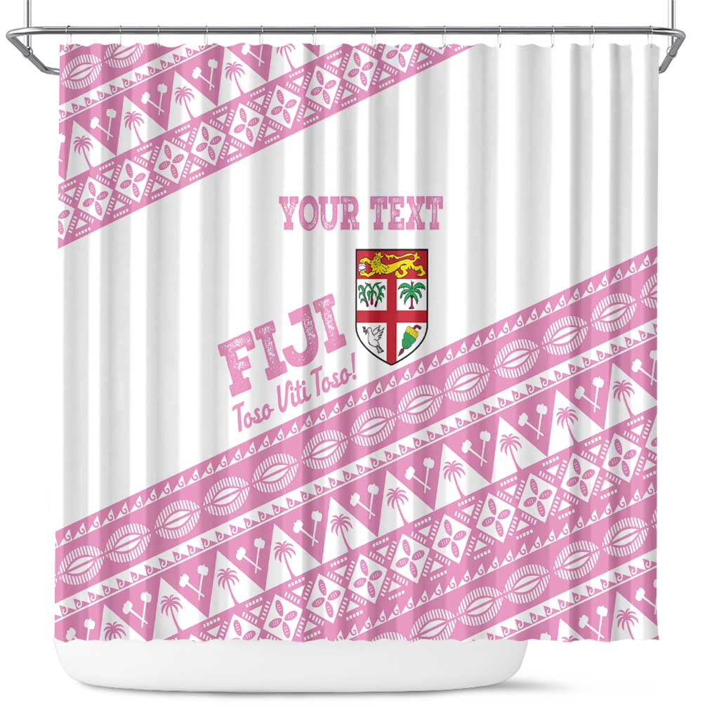 Fiji Rugby 2025 Custom Shower Curtain Fijian Tapa Toso Viti Toso - Pink LT14 Pink - Polynesian Pride