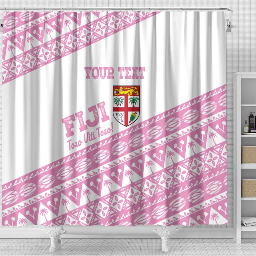 Fiji Rugby 2025 Custom Shower Curtain Fijian Tapa Toso Viti Toso - Pink LT14 - Polynesian Pride
