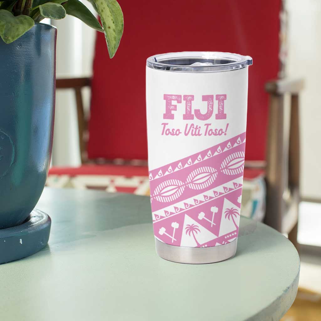 Fiji Rugby 2025 Custom Tumbler Cup Fijian Tapa Toso Viti Toso - Pink LT14 - Polynesian Pride