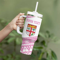Fiji Rugby 2025 Custom Tumbler With Handle Fijian Tapa Toso Viti Toso - Pink LT14 - Polynesian Pride