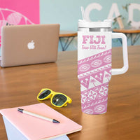 Fiji Rugby 2025 Custom Tumbler With Handle Fijian Tapa Toso Viti Toso - Pink LT14 - Polynesian Pride