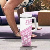 Fiji Rugby 2025 Custom Tumbler With Handle Fijian Tapa Toso Viti Toso - Pink LT14 - Polynesian Pride