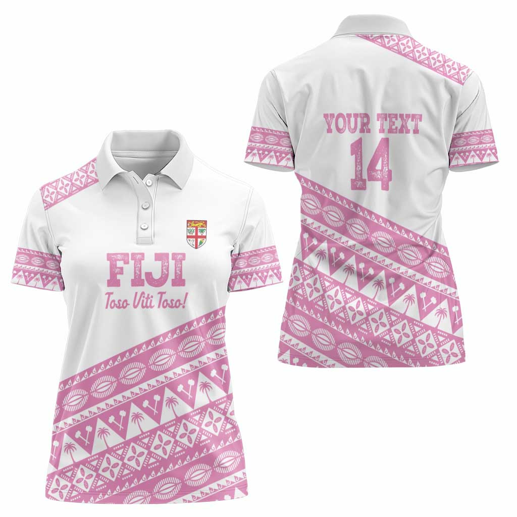 Fiji Rugby 2025 Custom Women Polo Shirt Fijian Tapa Toso Viti Toso - Pink LT14 - Polynesian Pride