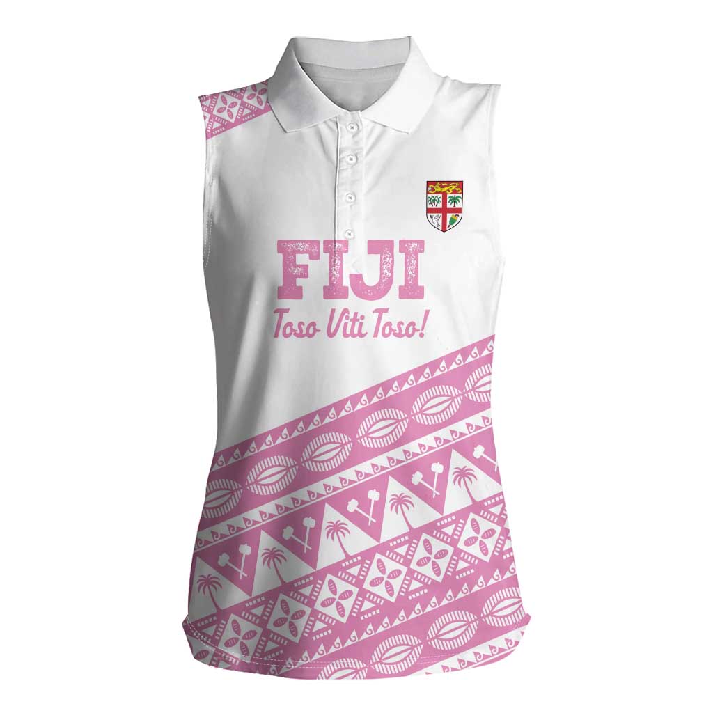 Fiji Rugby 2025 Custom Women Sleeveless Polo Shirt Fijian Tapa Toso Viti Toso - Pink LT14 Female Pink - Polynesian Pride