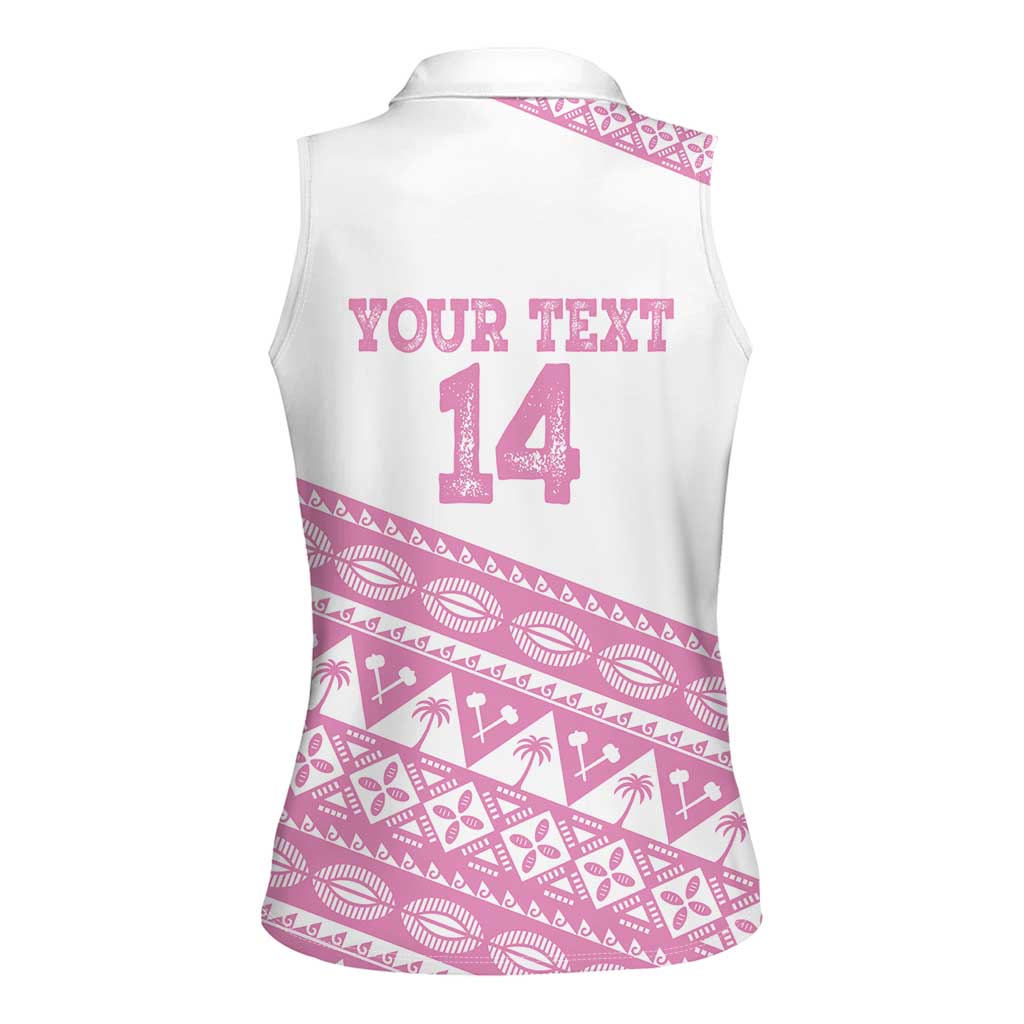 Fiji Rugby 2025 Custom Women Sleeveless Polo Shirt Fijian Tapa Toso Viti Toso - Pink LT14 - Polynesian Pride
