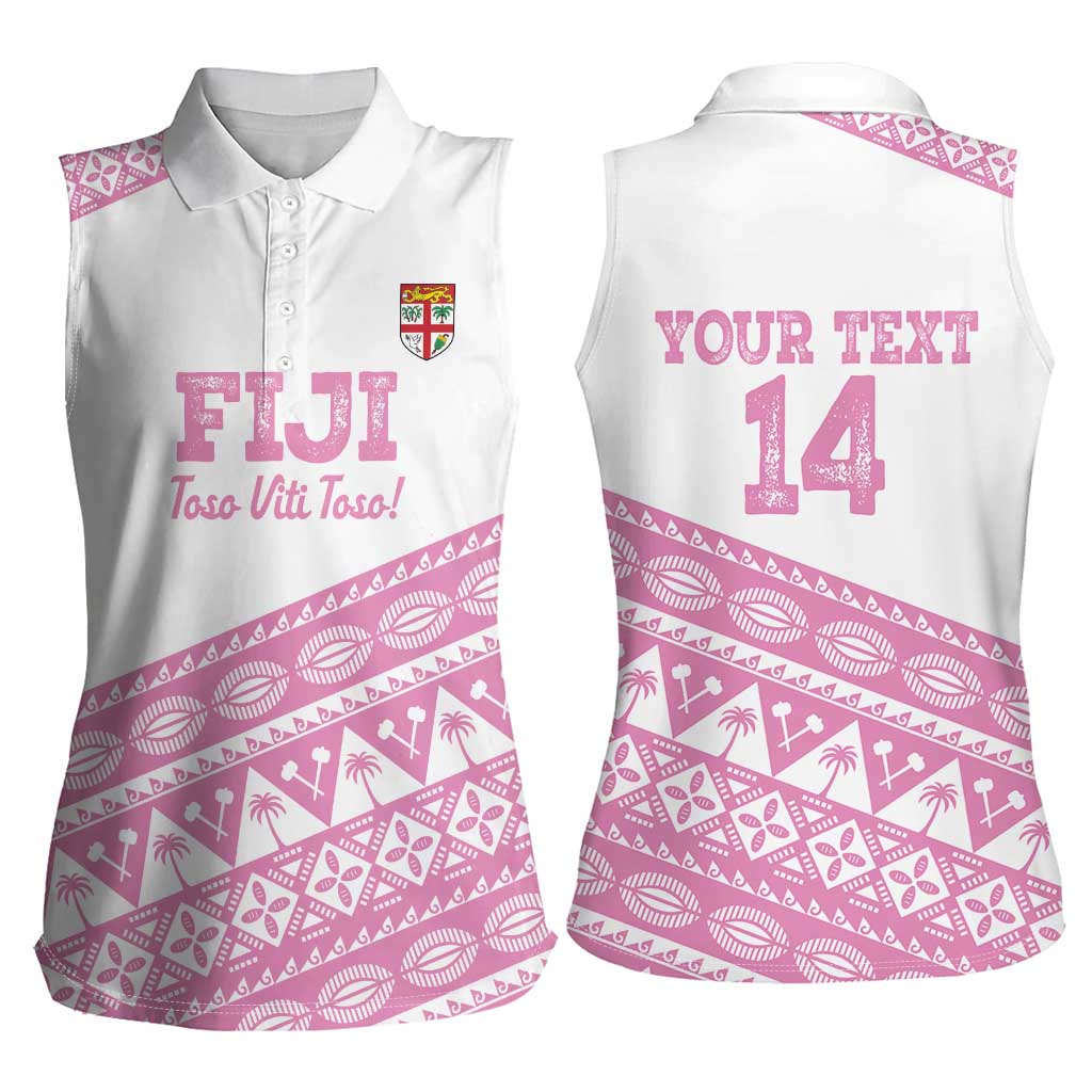 Fiji Rugby 2025 Custom Women Sleeveless Polo Shirt Fijian Tapa Toso Viti Toso - Pink LT14 - Polynesian Pride