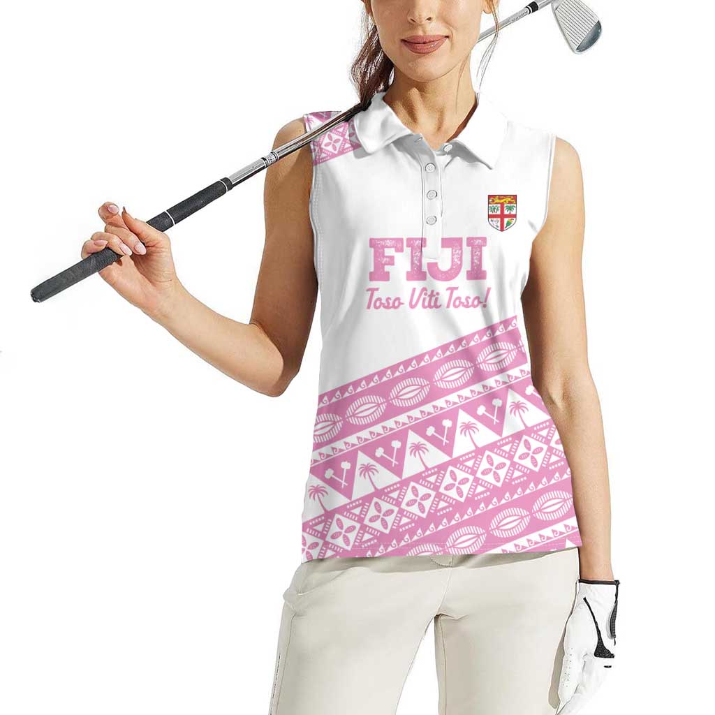 Fiji Rugby 2025 Custom Women Sleeveless Polo Shirt Fijian Tapa Toso Viti Toso - Pink LT14 - Polynesian Pride