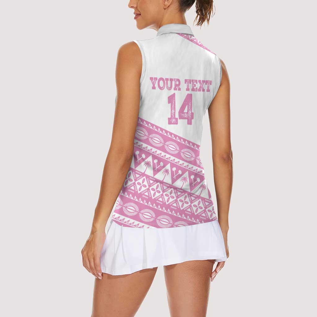 Fiji Rugby 2025 Custom Women Sleeveless Polo Shirt Fijian Tapa Toso Viti Toso - Pink LT14 - Polynesian Pride